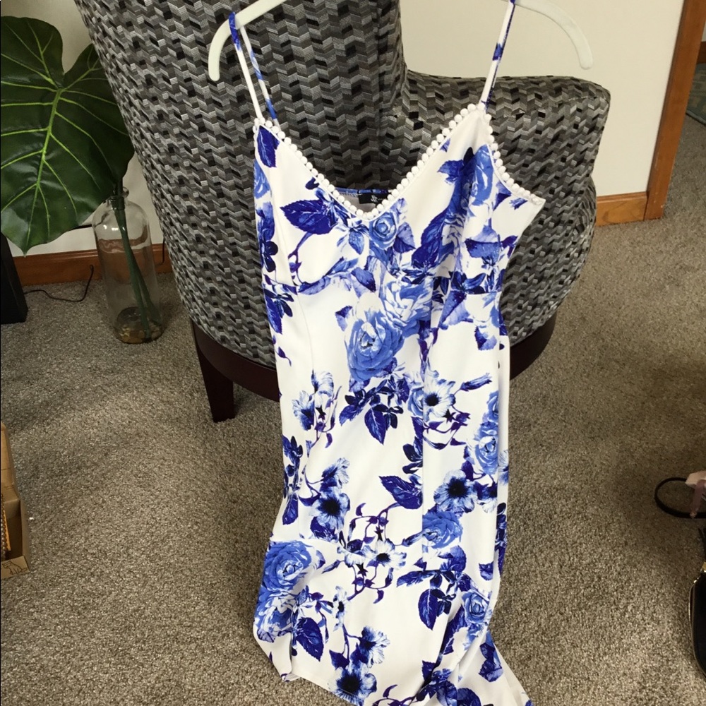 Blue & White Hi Low Hem Dress